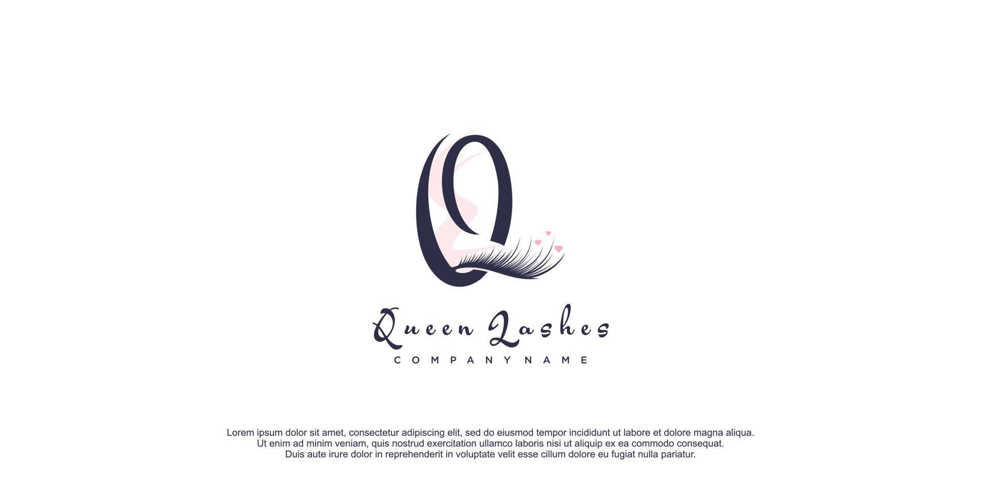 Beauty lashes logo with initial letter Q concept and unique style design icon premium vector