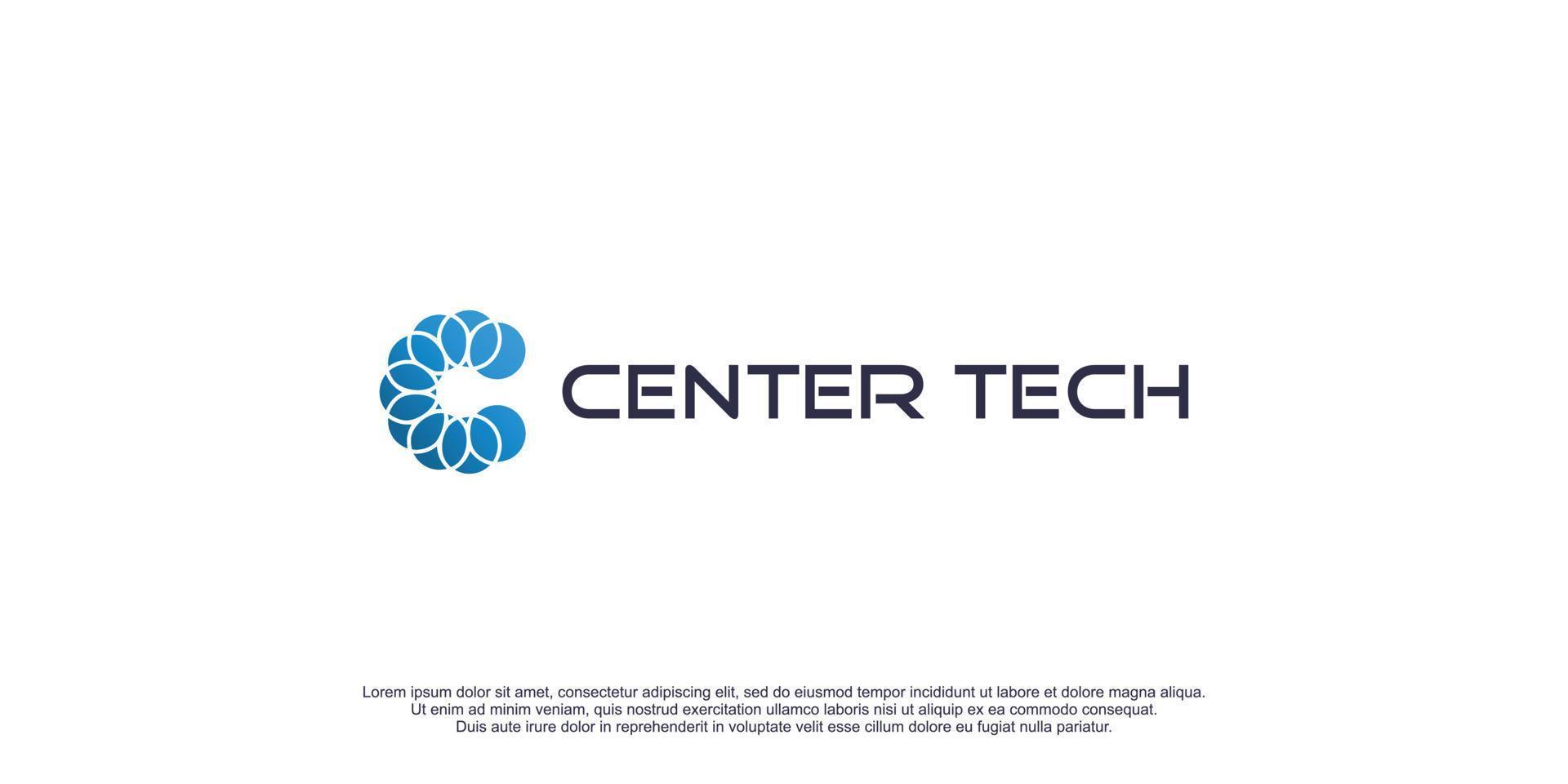 Tech logo with monogram letter C design and creative concept premium vector