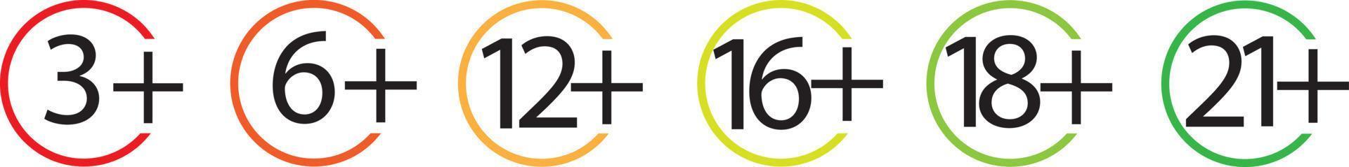 Age restriction signs. Mark age limit. Recommended age limit. Vector icons