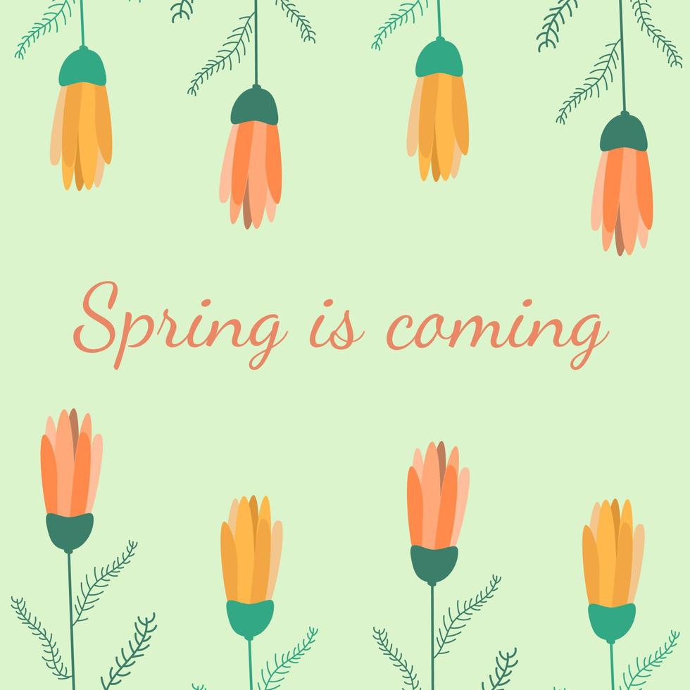 Bright spring background with flowers and the inscription spring is coming vector