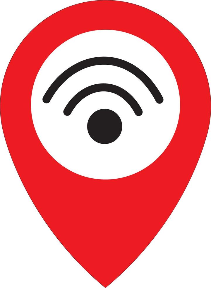 Wifi hotspot icon. Drop shadow silhouette map pointer symbol. Pinpoint with wi fi network signal inside. vector