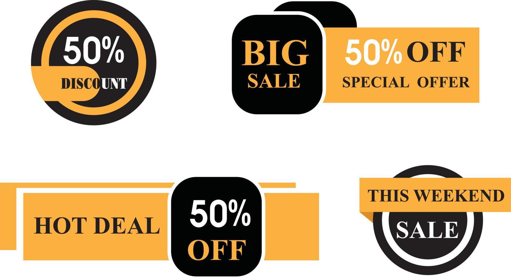 Sale round banner set, circle special offer tag collection. Hot deal 50 off badge template, this weekend only sale icon. vector