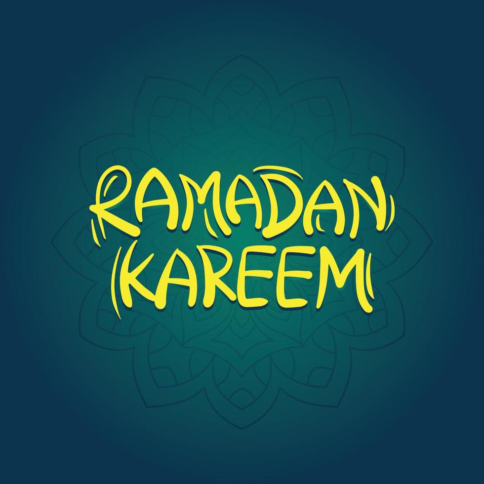 Ramadan Kareem vector lettering and calligraphy illustration for Islamic holiday background, greeting card, calendar, poster, banner, social media template. hand drawn typography with moon and mosque.