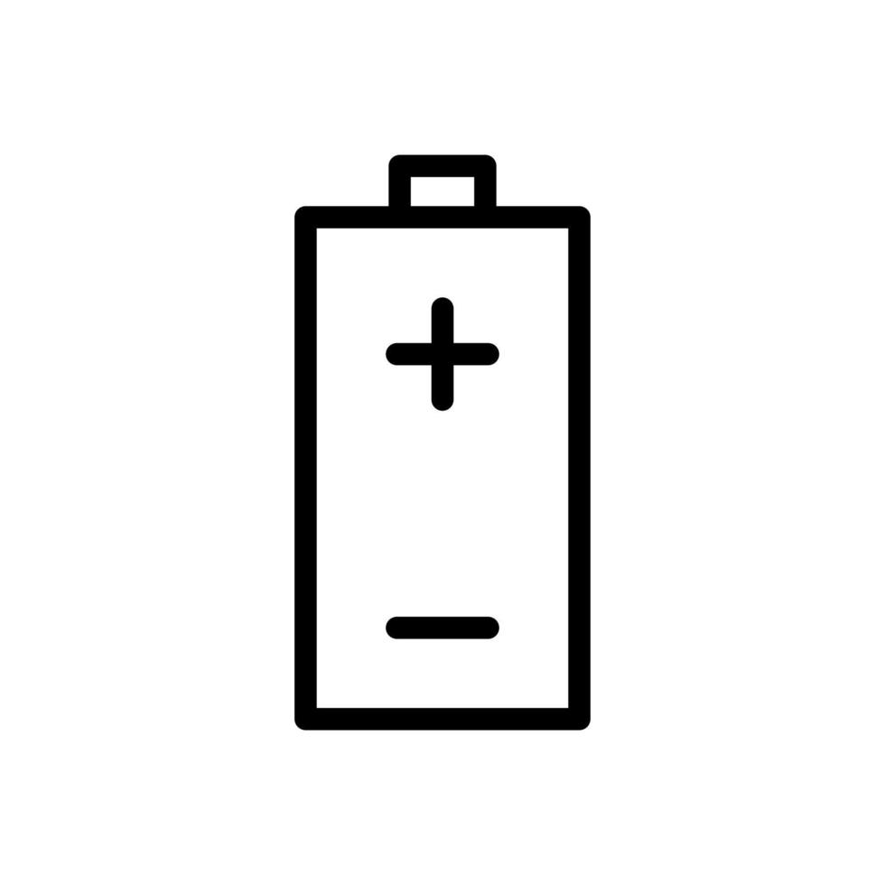 Battery with positive, plus and negative, minus sign icon in line style design isolated on white background. Editable stroke. vector