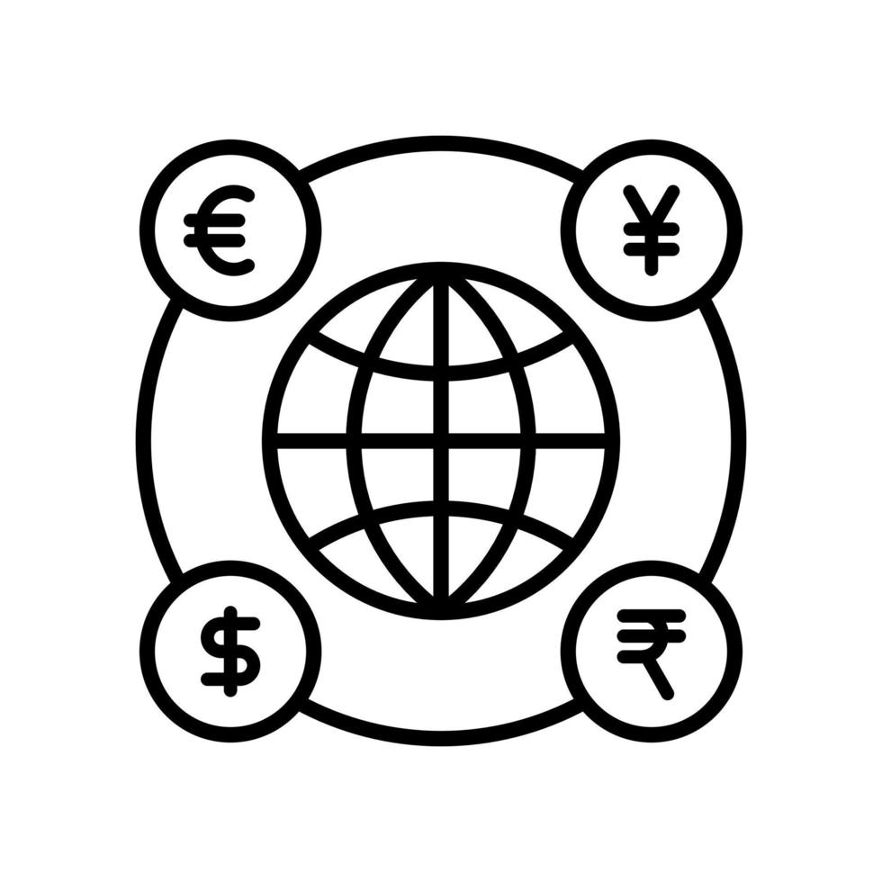 global negocio, internacional mercados, mundo comercio concepto icono en línea estilo diseño aislado en blanco antecedentes. editable ataque. vector