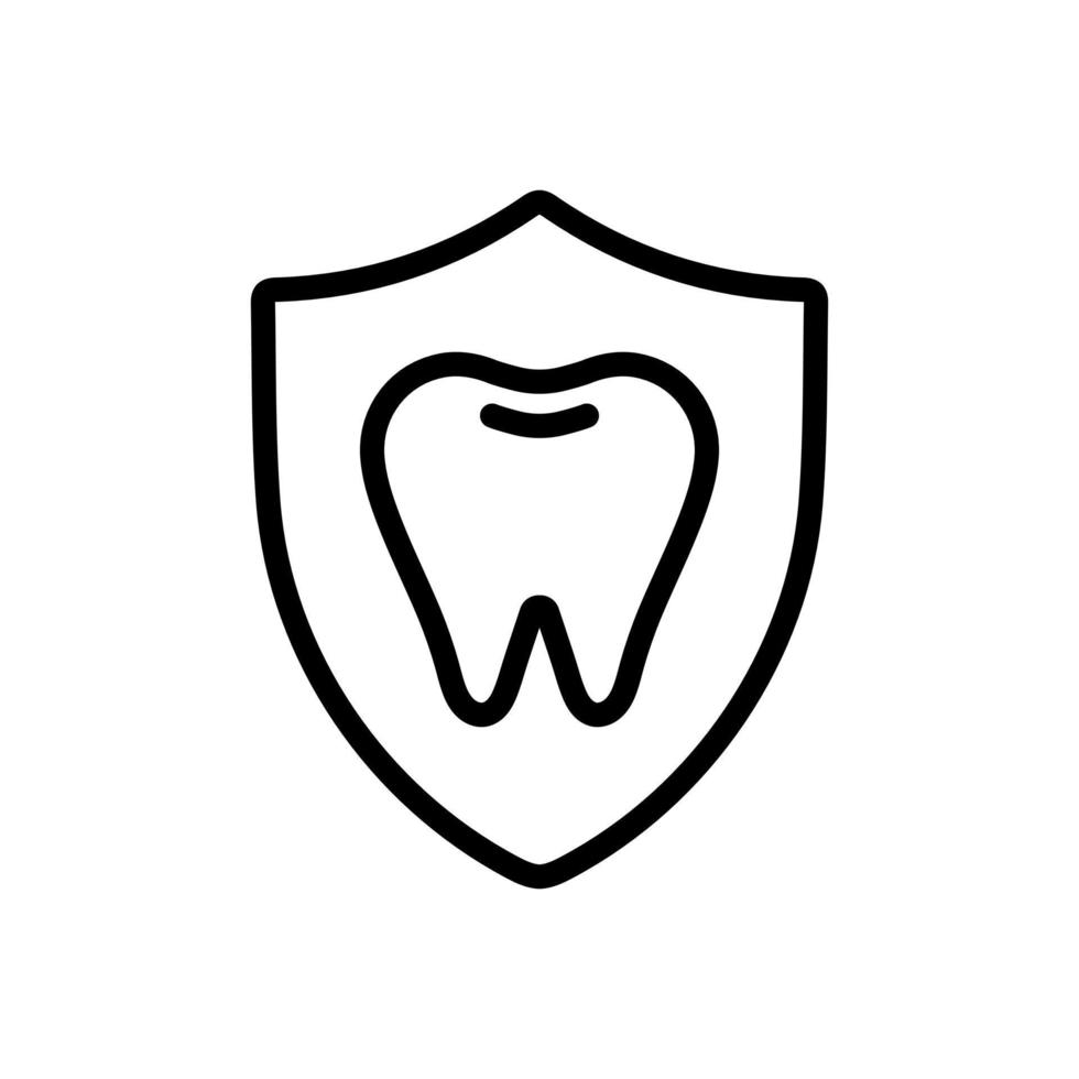 A tooth in shield, teeth protection concept icon in line style design isolated on white background. Editable stroke. vector