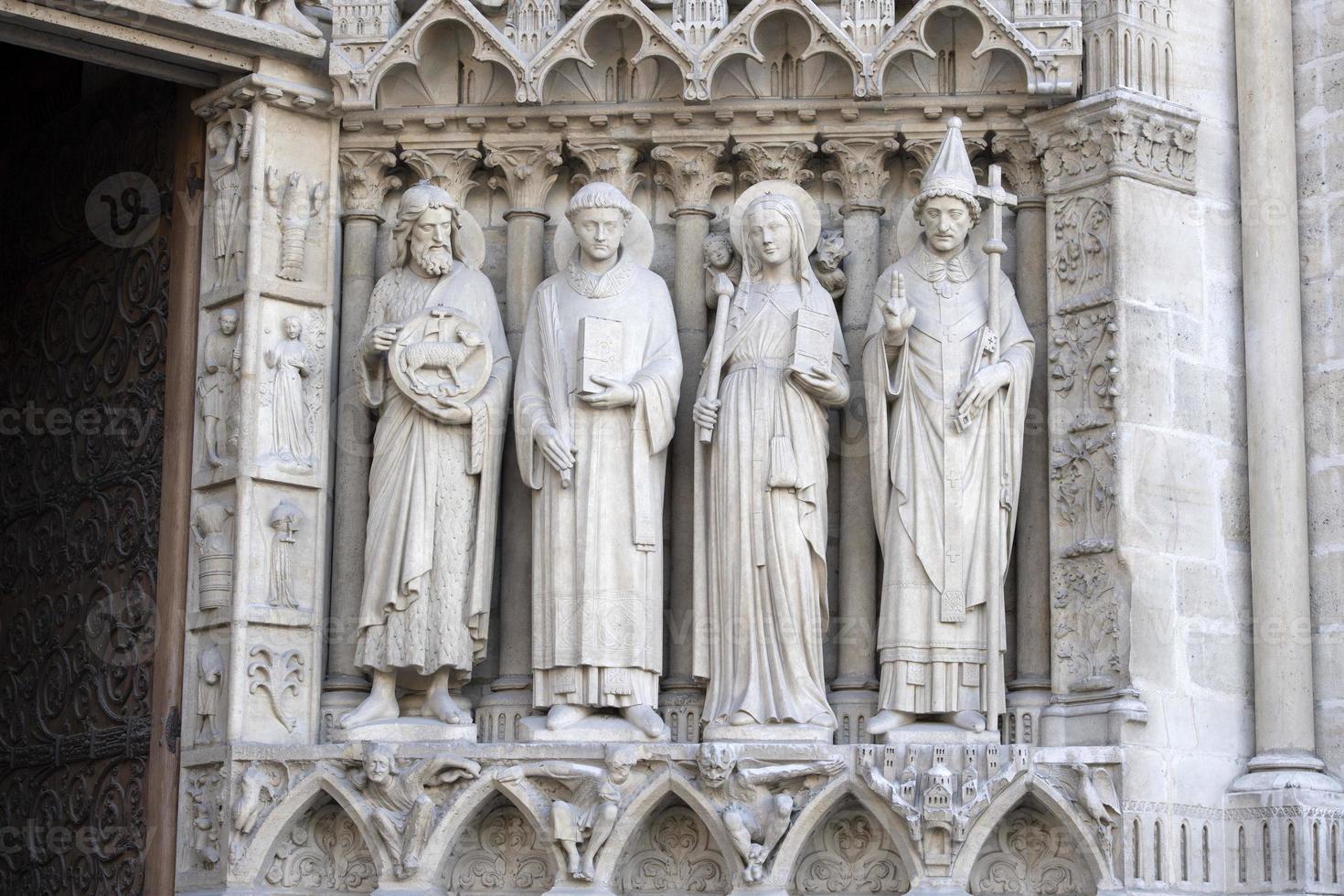 Notre dame paris cathedral statue sculpture and roof before fire photo