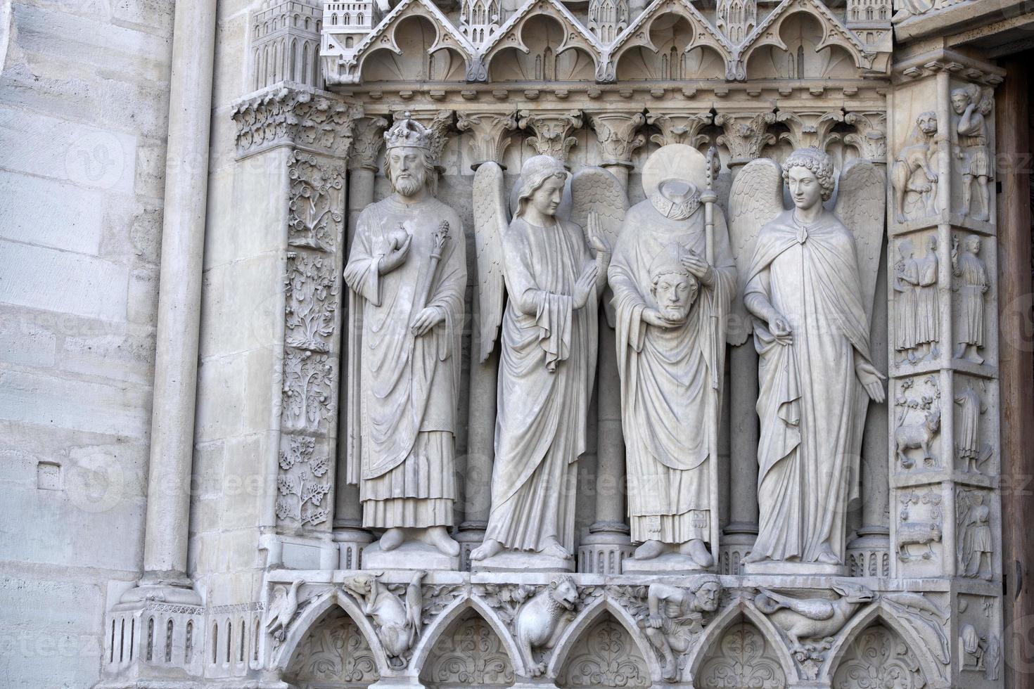 Notre dame paris cathedral statue sculpture and roof before fire photo