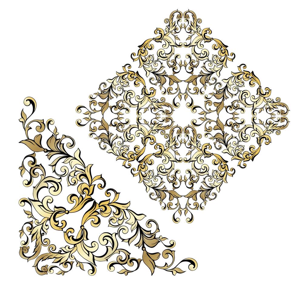 Vector damask vintage baroque scroll ornament swirl. Victorian monogram heraldic shield swirl. Retro floral leaf pattern border foliage antique acanthus calligraphy engraved tattoo. seamless pattern