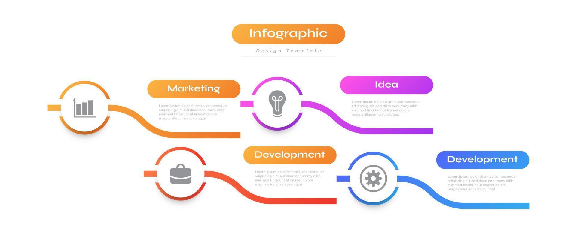 Modern Business Infographic Design Template with 4 Options or Processes. Can be used for Presentation, Workflow Layout, Diagram, or Annual Report. Timeline Diagram Presentation Design vector