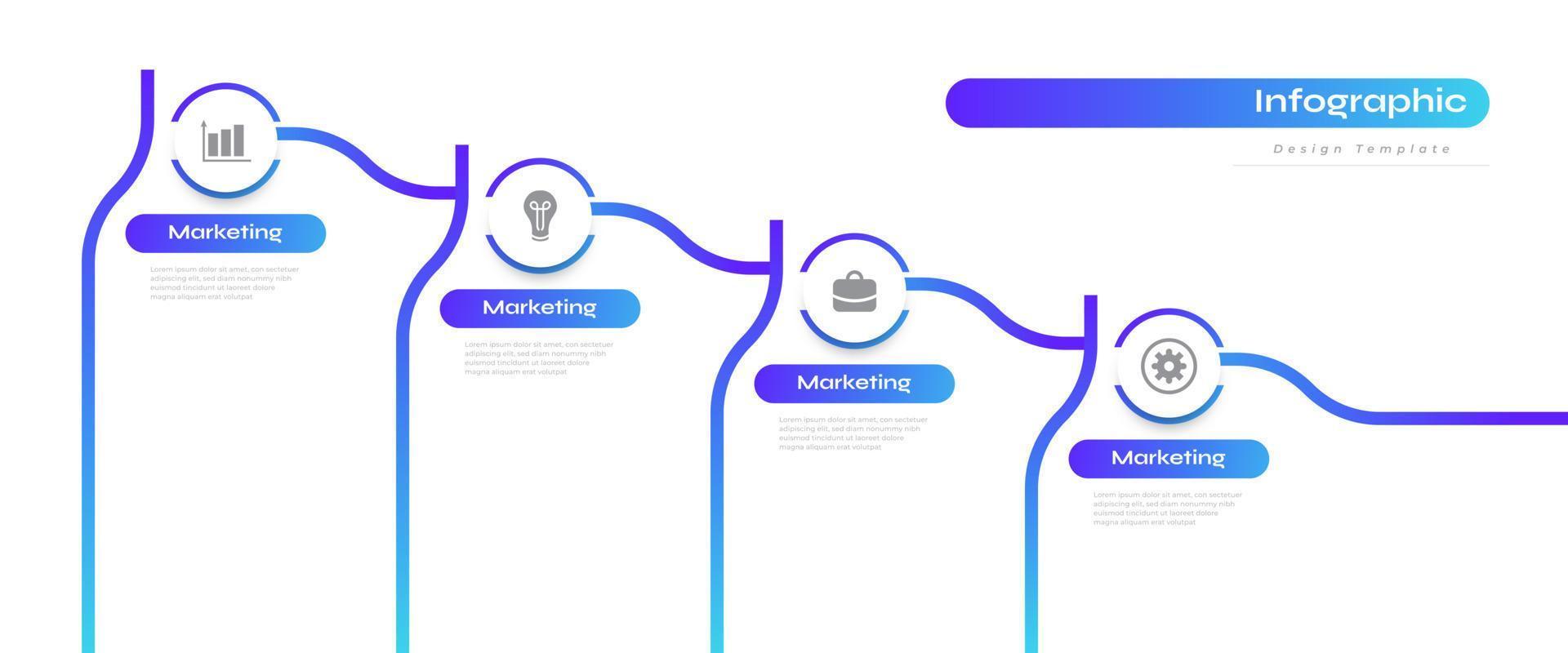 Modern Business Infographic Design Template with 4 Options or Processes. Can be used for Presentation, Workflow Layout, Diagram, or Annual Report. Timeline Diagram Presentation Design vector