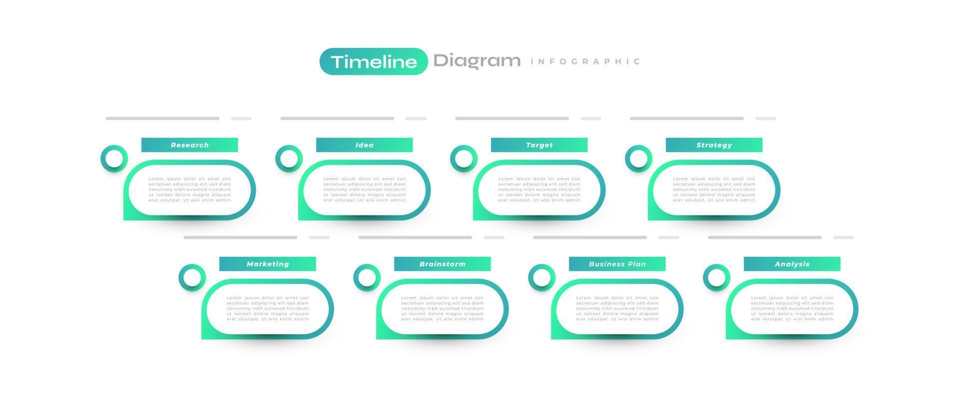 Modern and Clean Business Infographic Design Template with 8 Options. Timeline Diagram Presentation Design, Can be used for Presentation, Workflow Layout, Diagram, or Annual Report vector