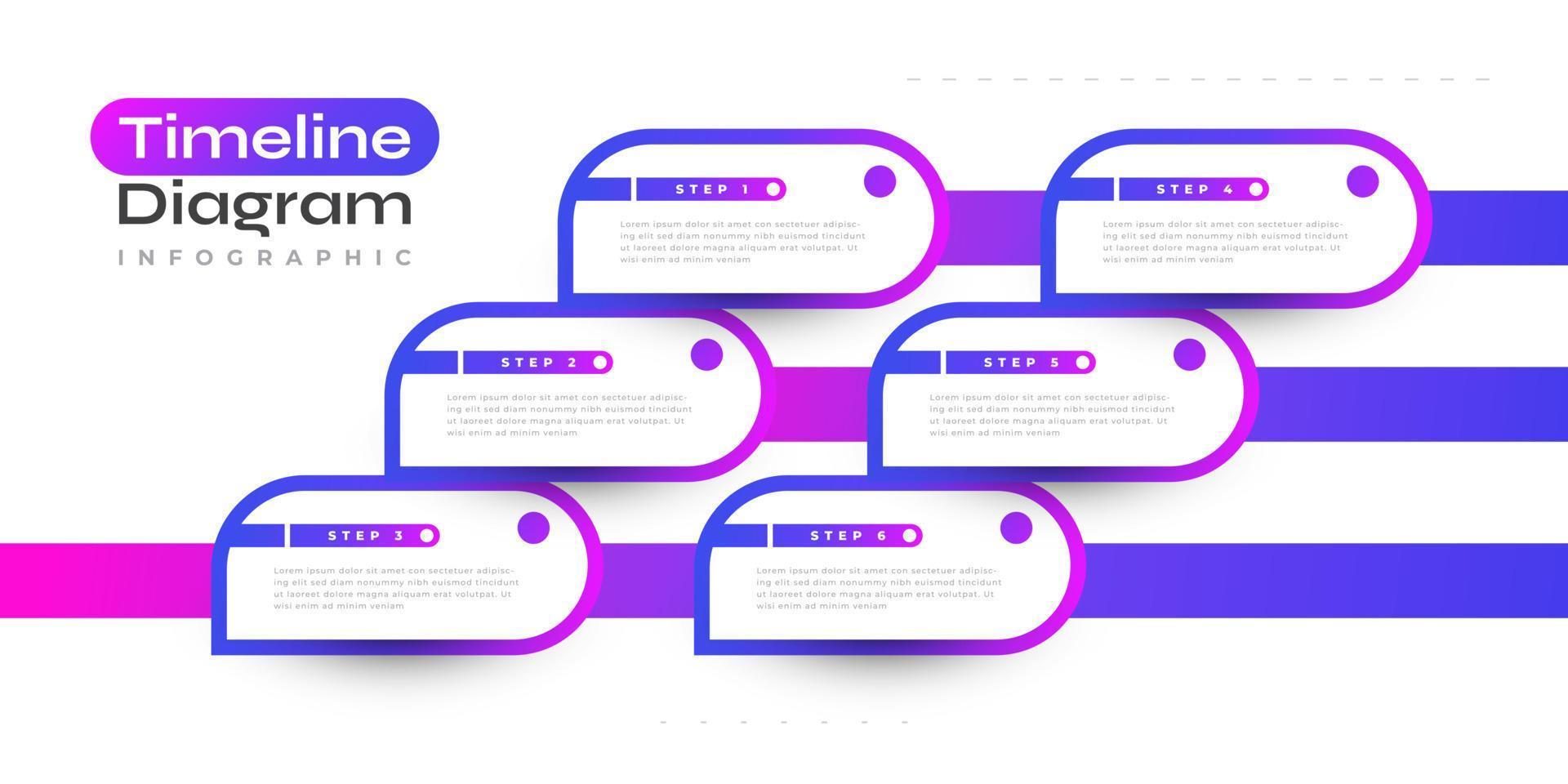 Modern and Colorful Infographic Design Template with 6 Options, Steps or Processes for Business Presentations. Timeline Diagram Presentation Design vector