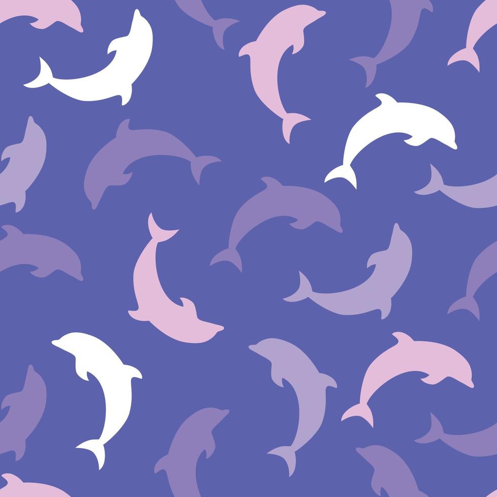 Seamless pattern of dolphins silhouette, minimalist vector background sea theme, blue shades