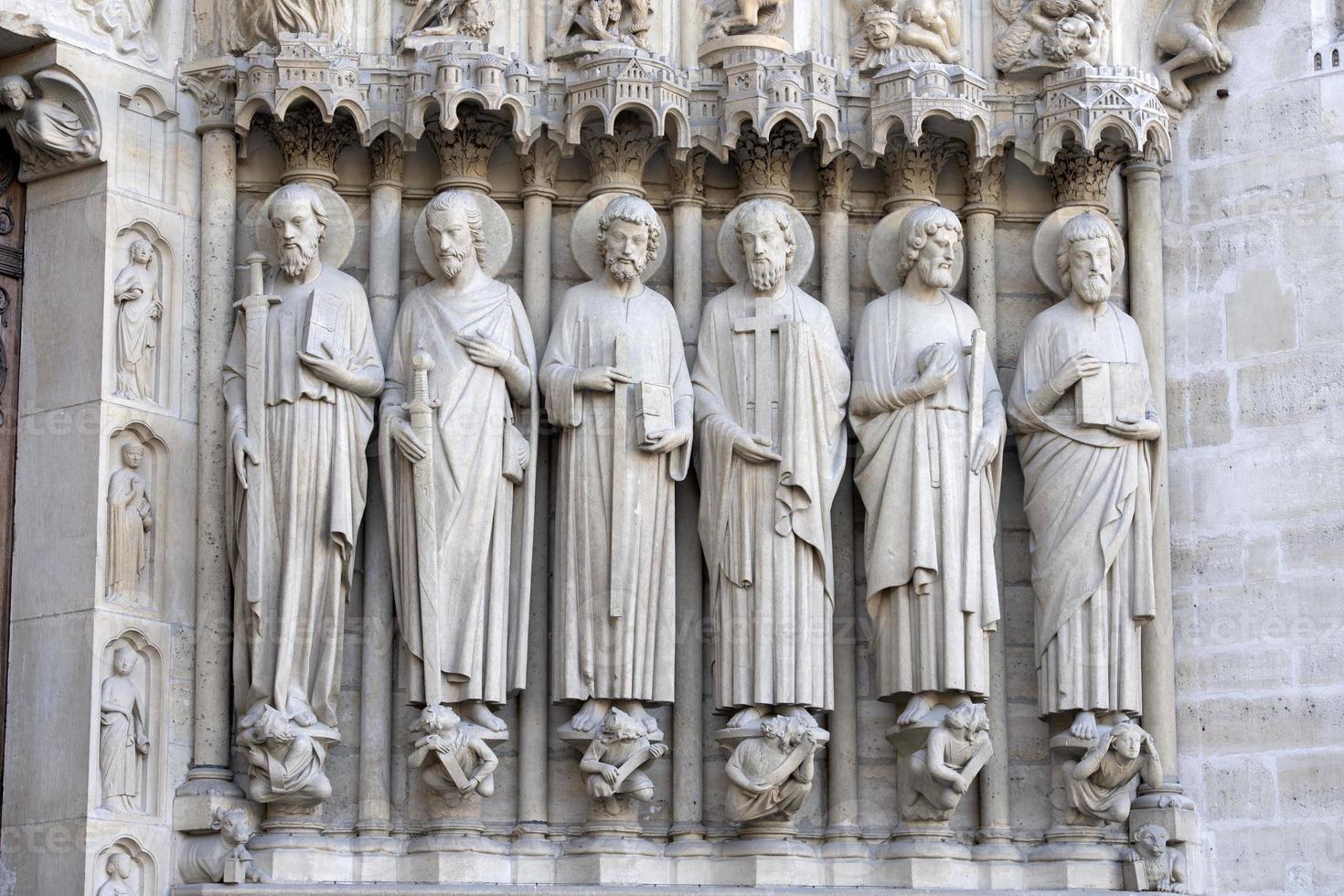 Notre dame paris cathedral statue sculpture and roof before fire photo