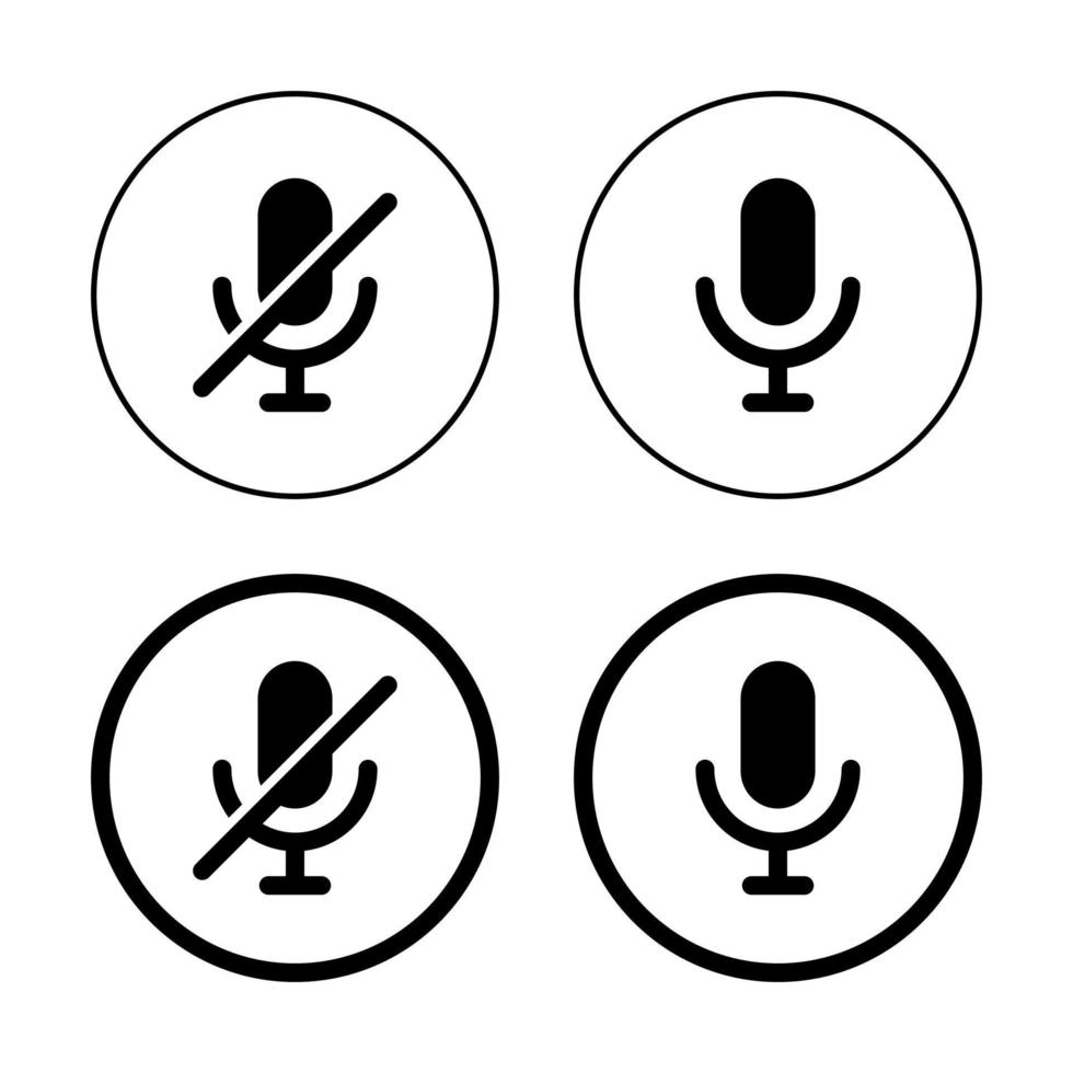 Mute microphone, mic recorder icon vector isolated on circle line background