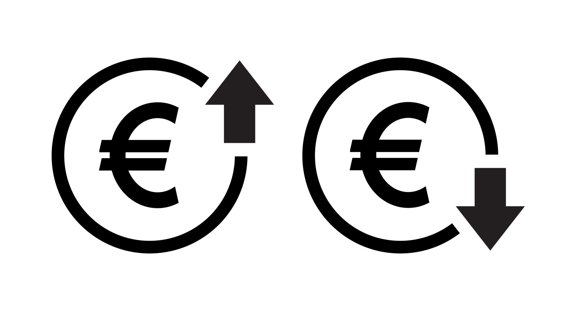 Euro Price Up Down Icon Vector Rise And Fall Currency Sign Symbol 