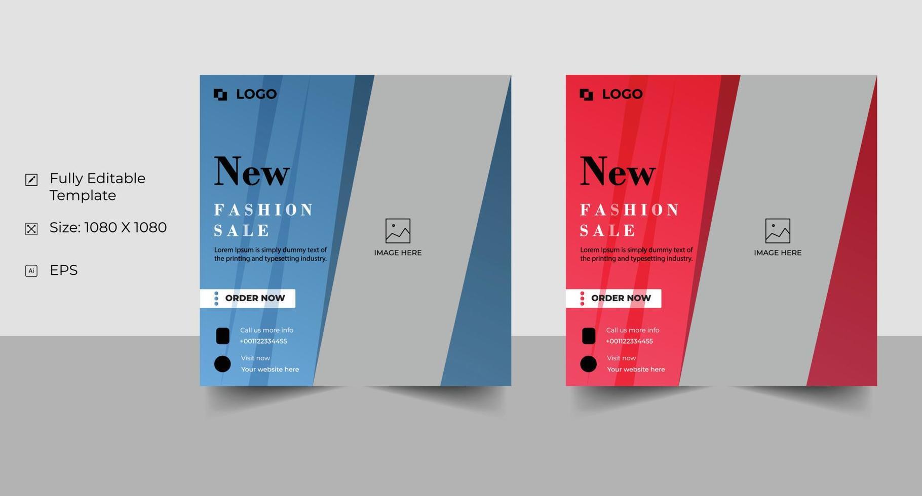Fashion sale social medial post template design vector