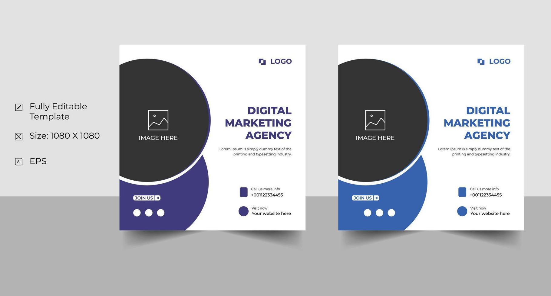 Digital marketing agency social media post template design vector