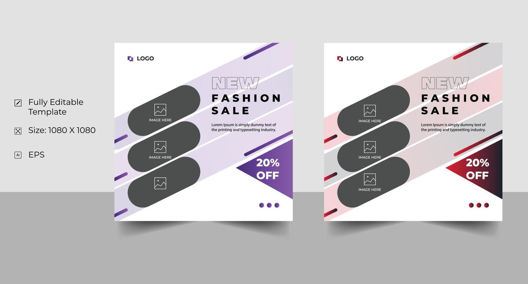 Fashion sale social medial post template design vector