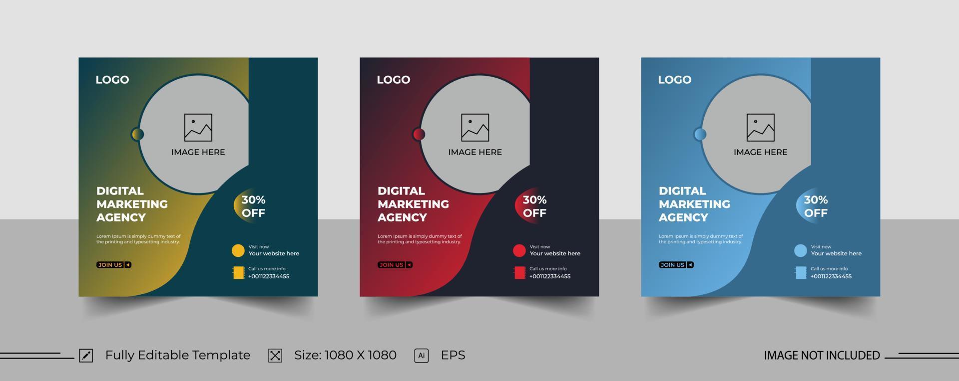Digital marketing agency social media post template design vector