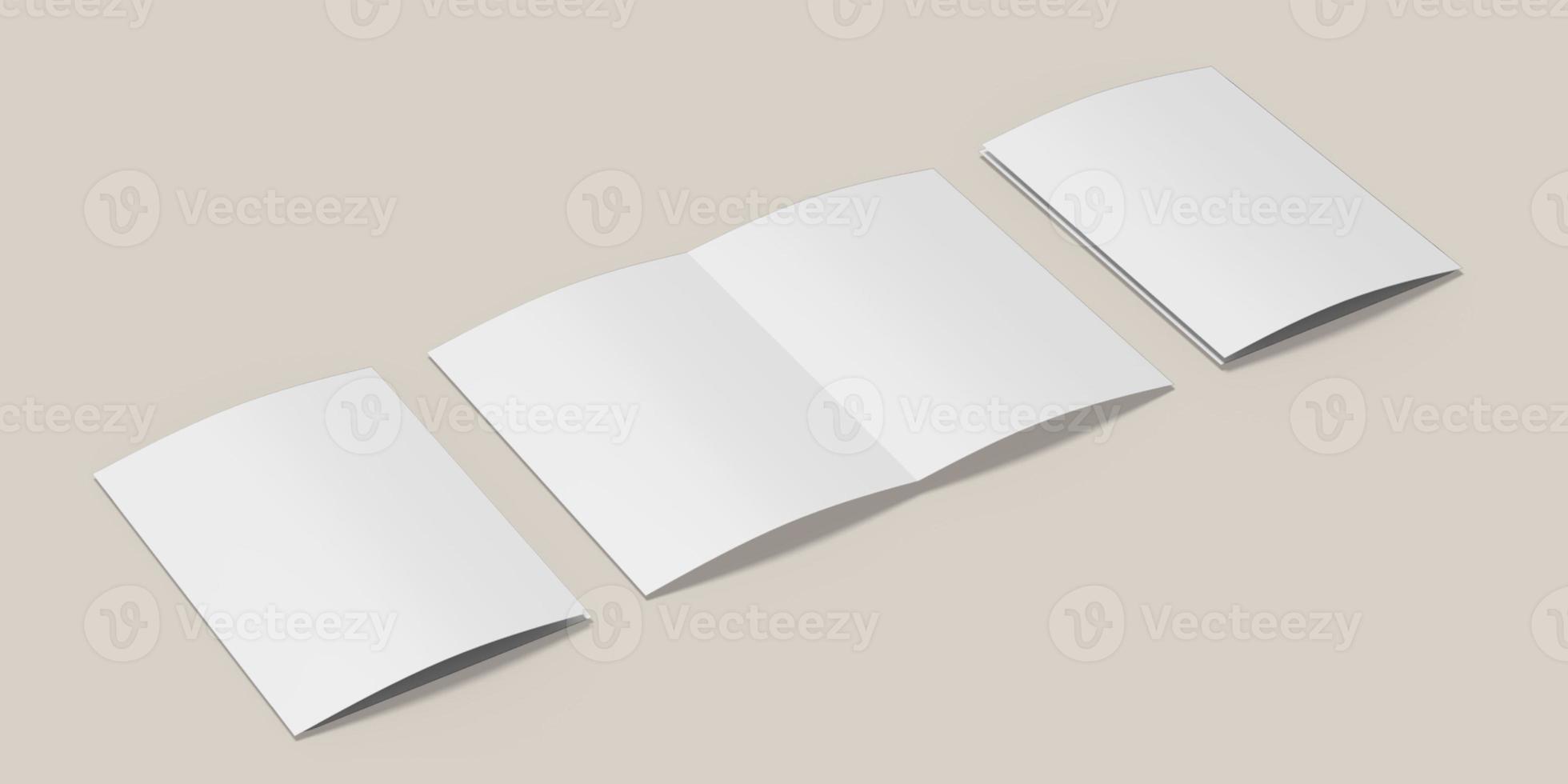 Blank Bifold Brochure illustration for mockup. 3D Render. photo