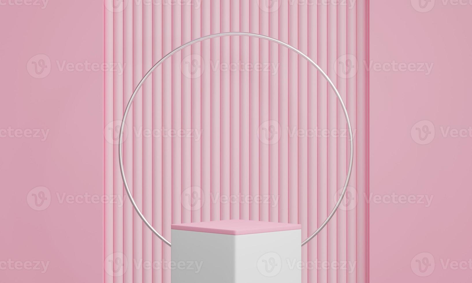Podium 3D on pink backdrop.Product display presentation.Abstract scene background.Realistic circle stand.Pedestal product on Minimal scene.Geometric platform show cosmetic product, mock up.3D render photo