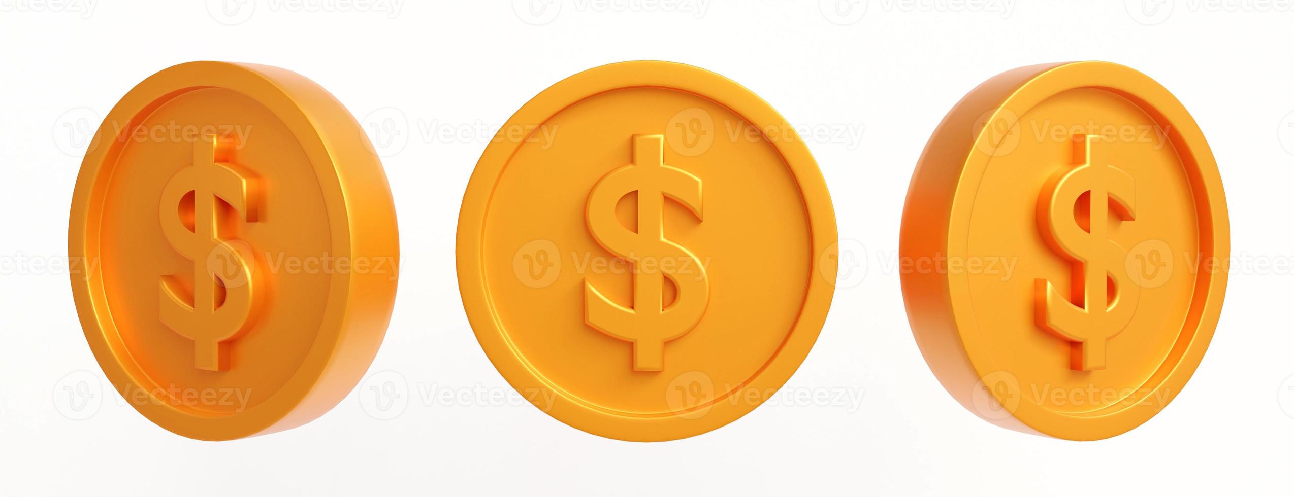 Gold coin on white background.3D Stack of Gold Coins Icon Isolated.Symbol of investment, savings and business.money management.Saving and money growth concept.Dollar Coin.3D render,Illustration. photo
