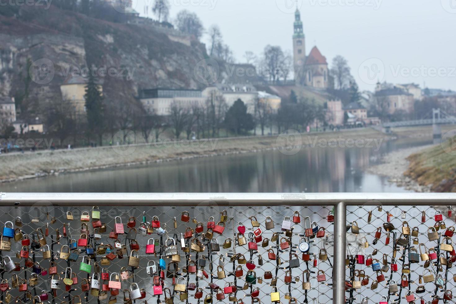 salzburg love keylocks bridge in winter photo