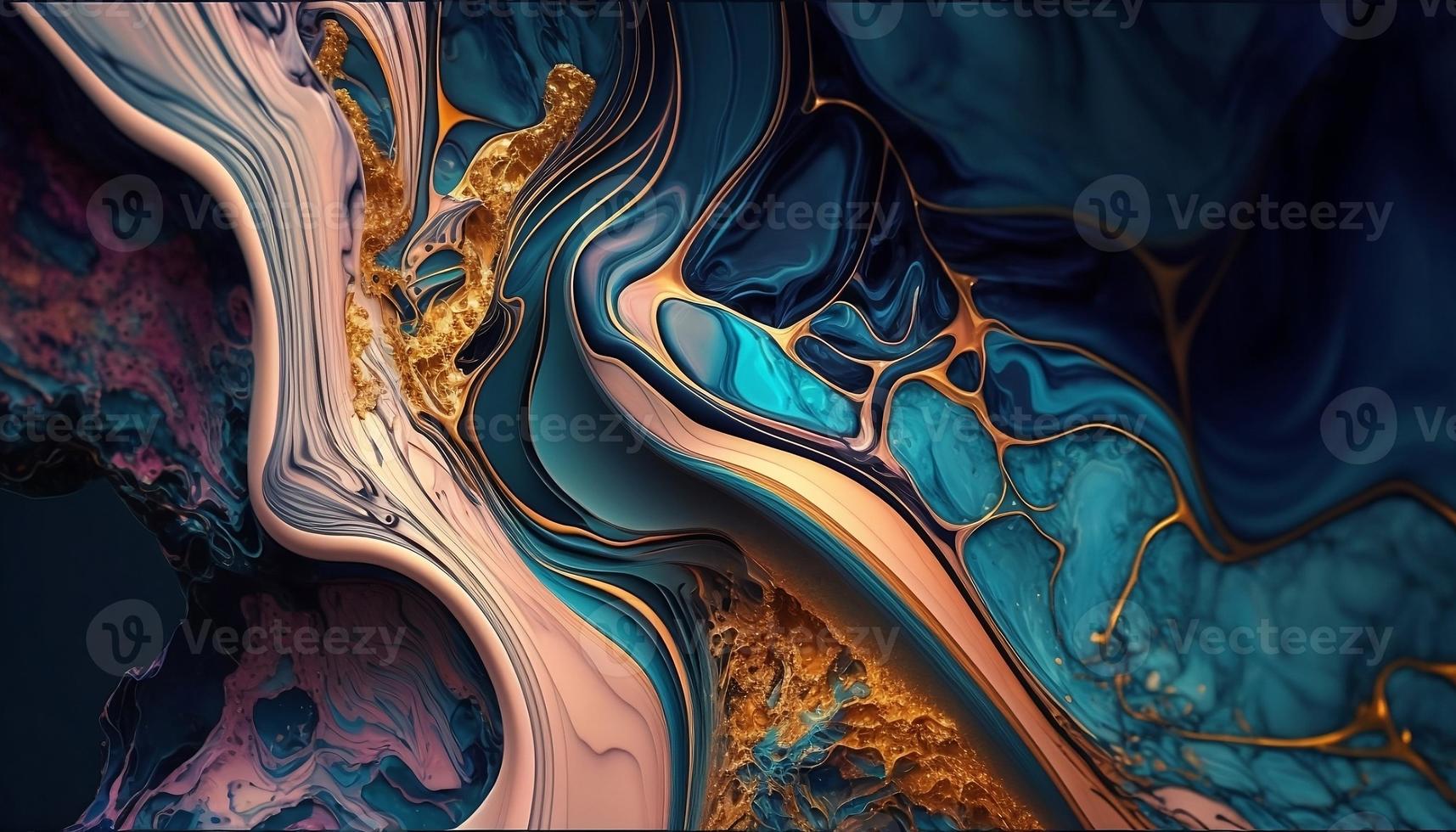 Mixture of acrylic paints. Trendy design. Marble effect painting. Graphic design. Contrast, liquid. photo