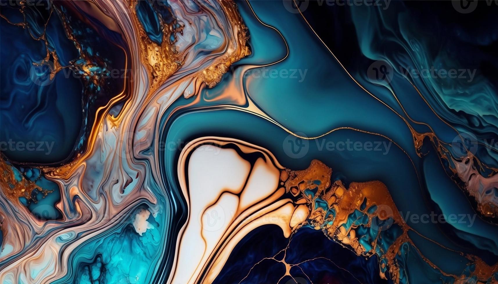 Mixture of acrylic paints. Trendy design. Marble effect painting. Graphic design. Contrast, liquid. photo