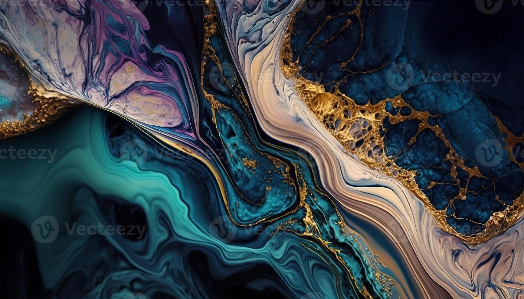Mixture of acrylic paints. Trendy design. Marble effect painting. Graphic design. Contrast, liquid. photo