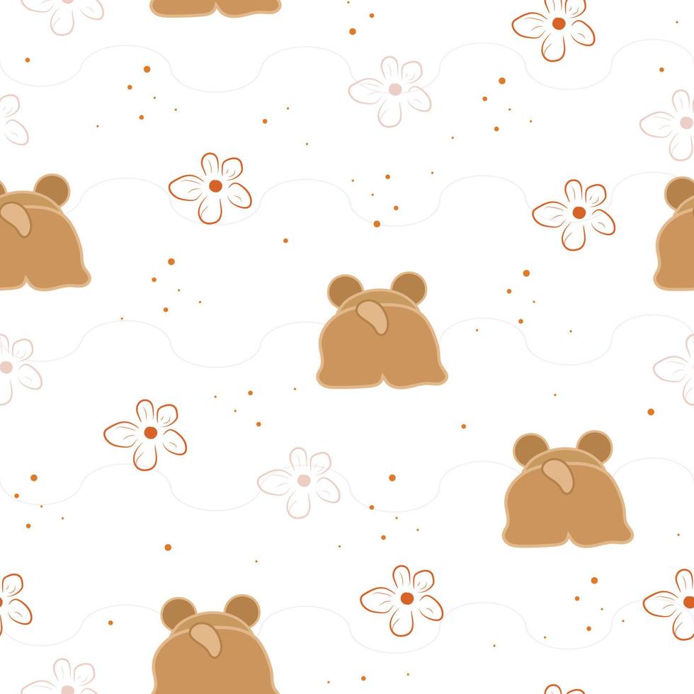 Vector cute brown bear seamless pattern