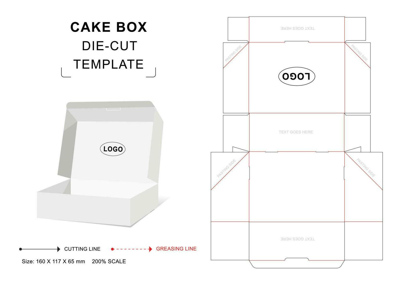 Cake box die cut template vector