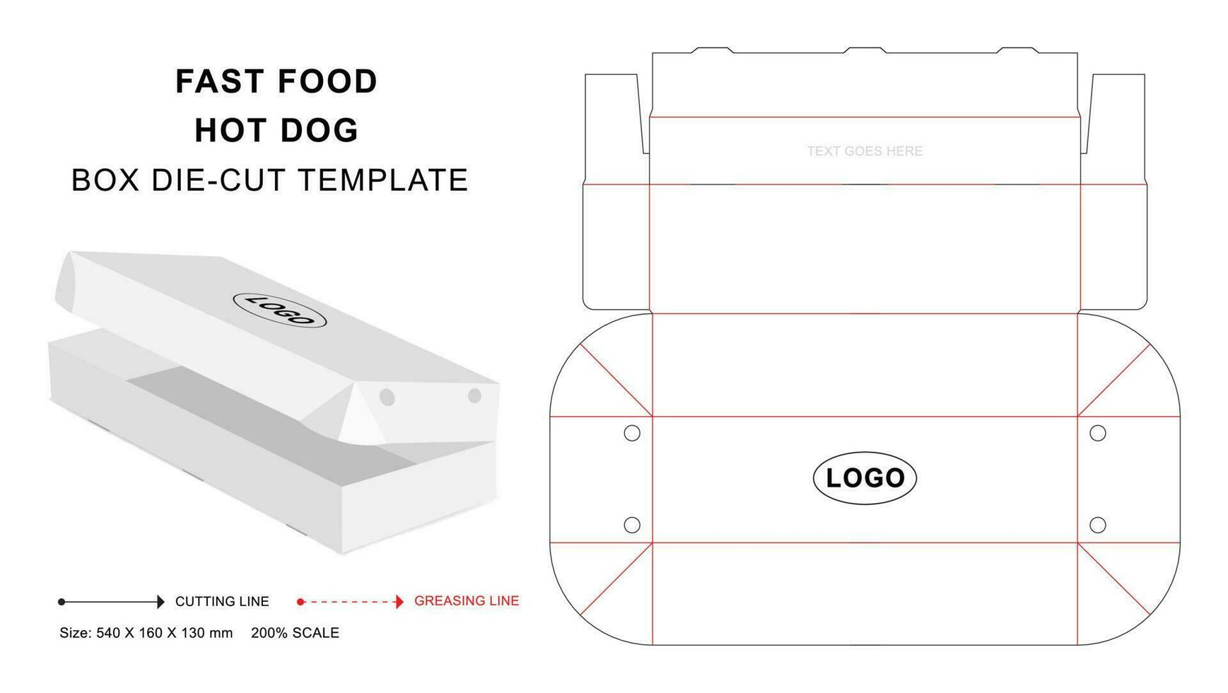 Hot dog box die cut template vector