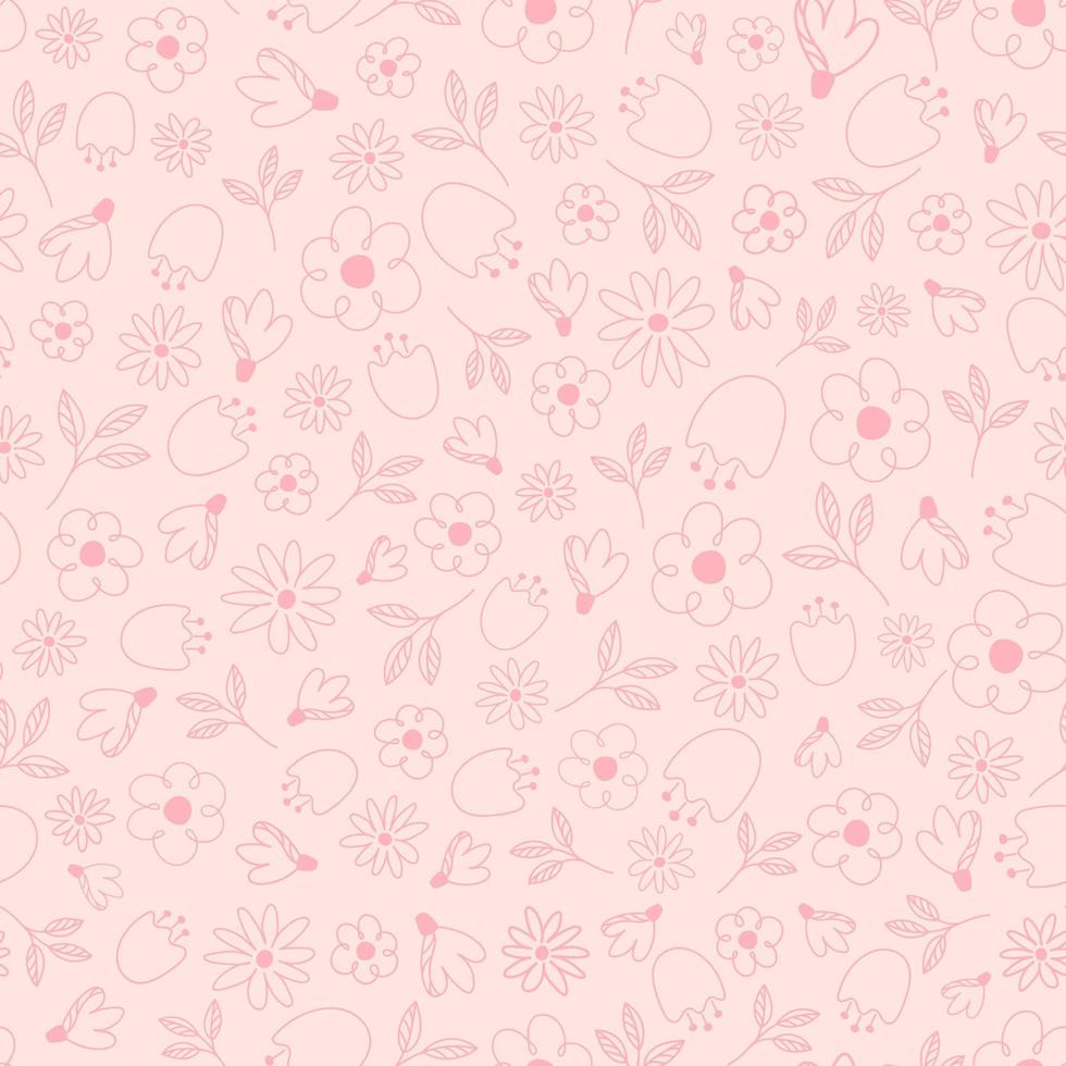Floral seamless pattern in linear style . Simple Abstract hand drawn flowers of various shapes and scribbles. Vector. vector