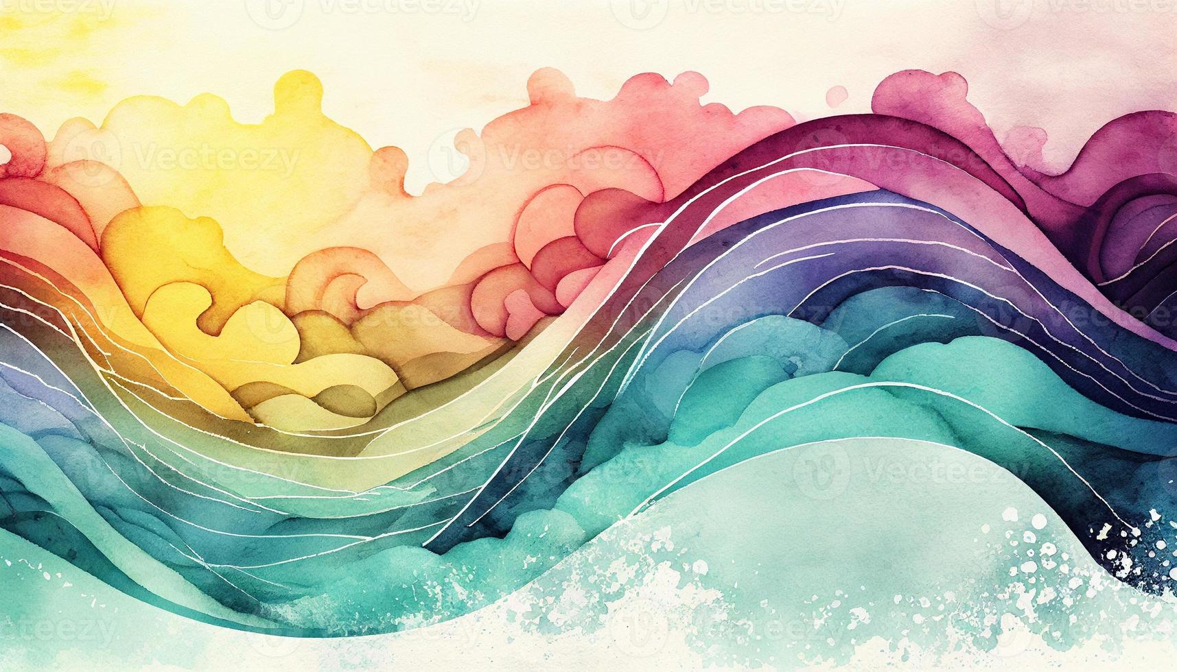 Watercolor texture waves soft colorw wavy background photo