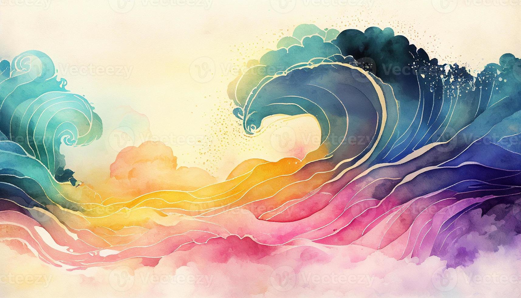 Watercolor texture waves soft colorw wavy background photo