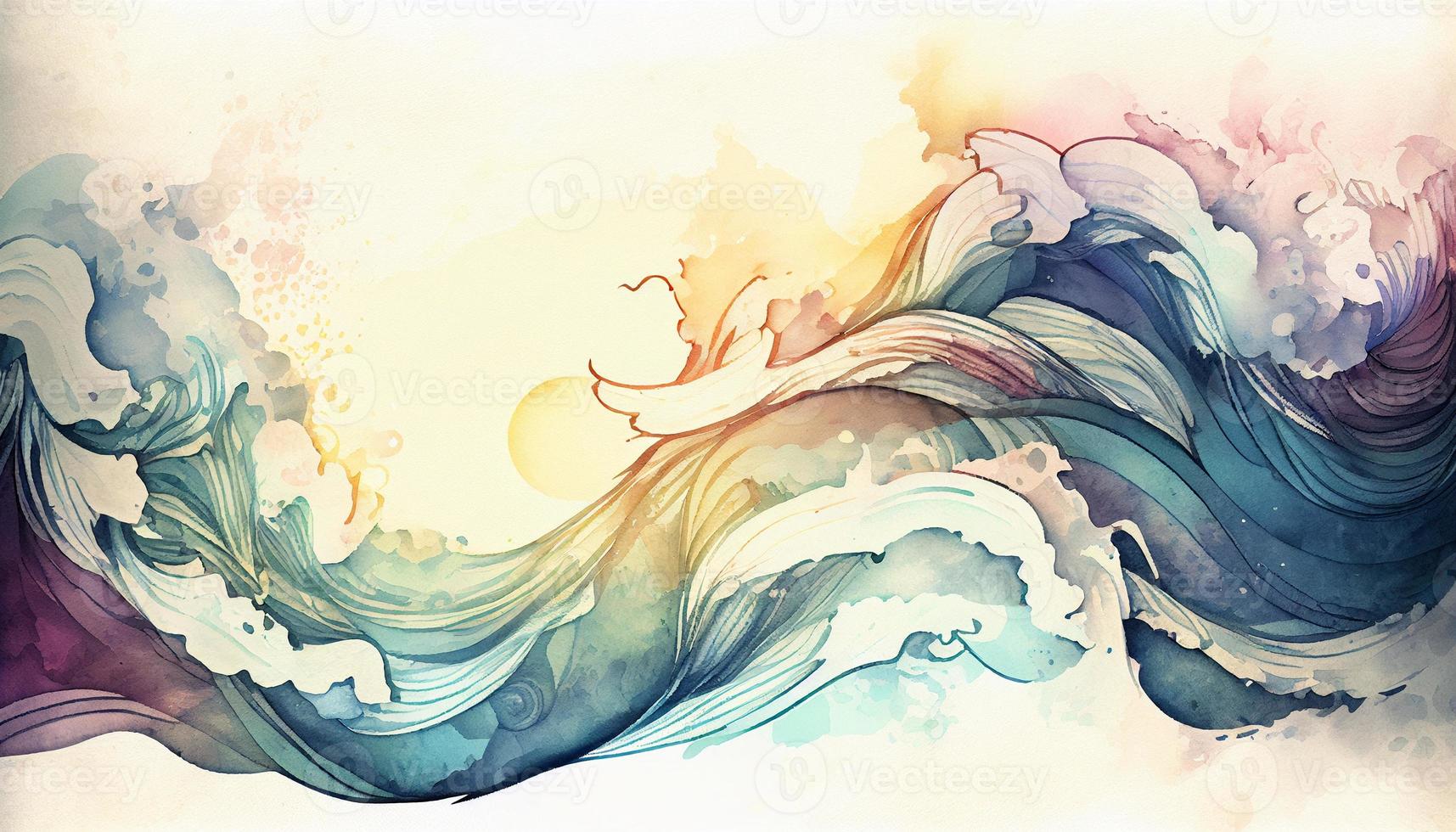 Watercolor texture waves soft colorw wavy background photo