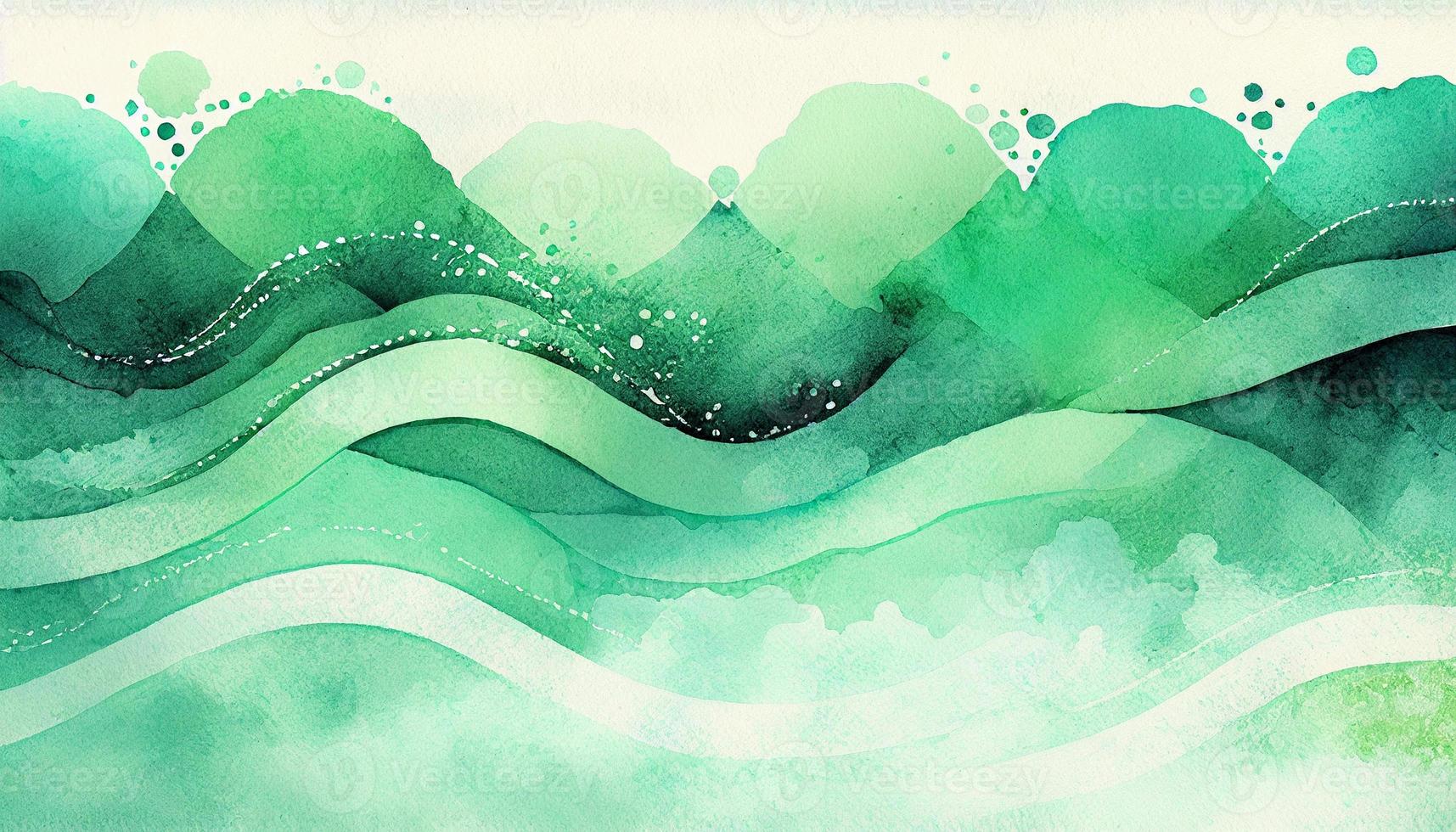 Watercolor textured waves green pastel color wavy background photo