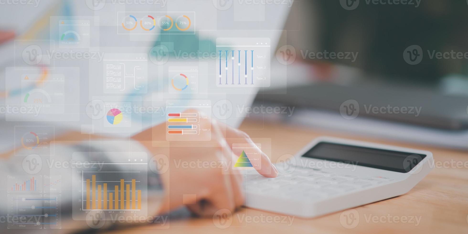 accountant read business statistics chart reports to analyze and improve corporate strategy ,Manage financial and marketing documents, Company growth information ,Managing Business Insights photo