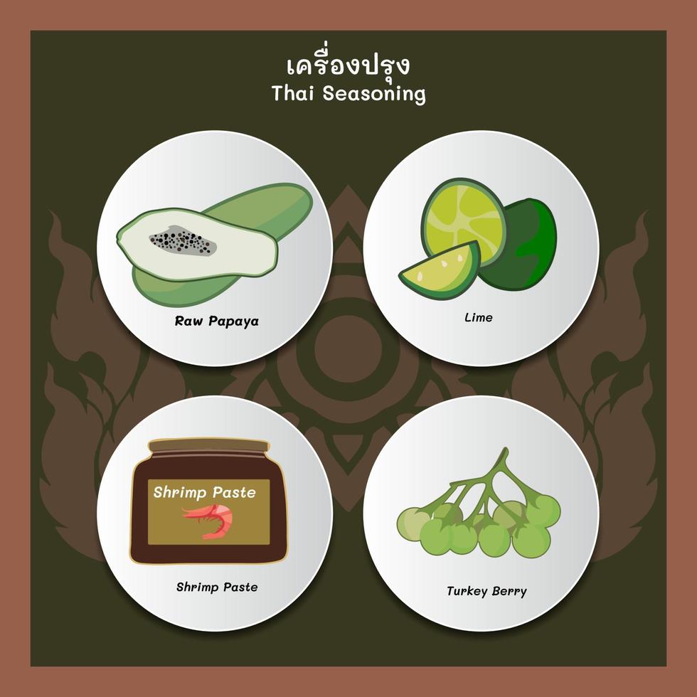 4 of essential Ingredients of Thai food cooking vector