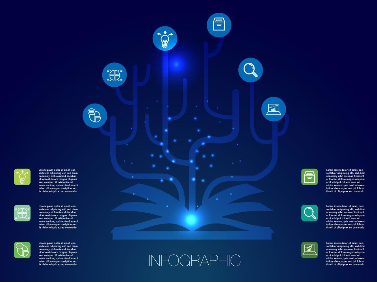 6 6 informaciones infografía ligero libro forma azul antecedentes iluminación vector