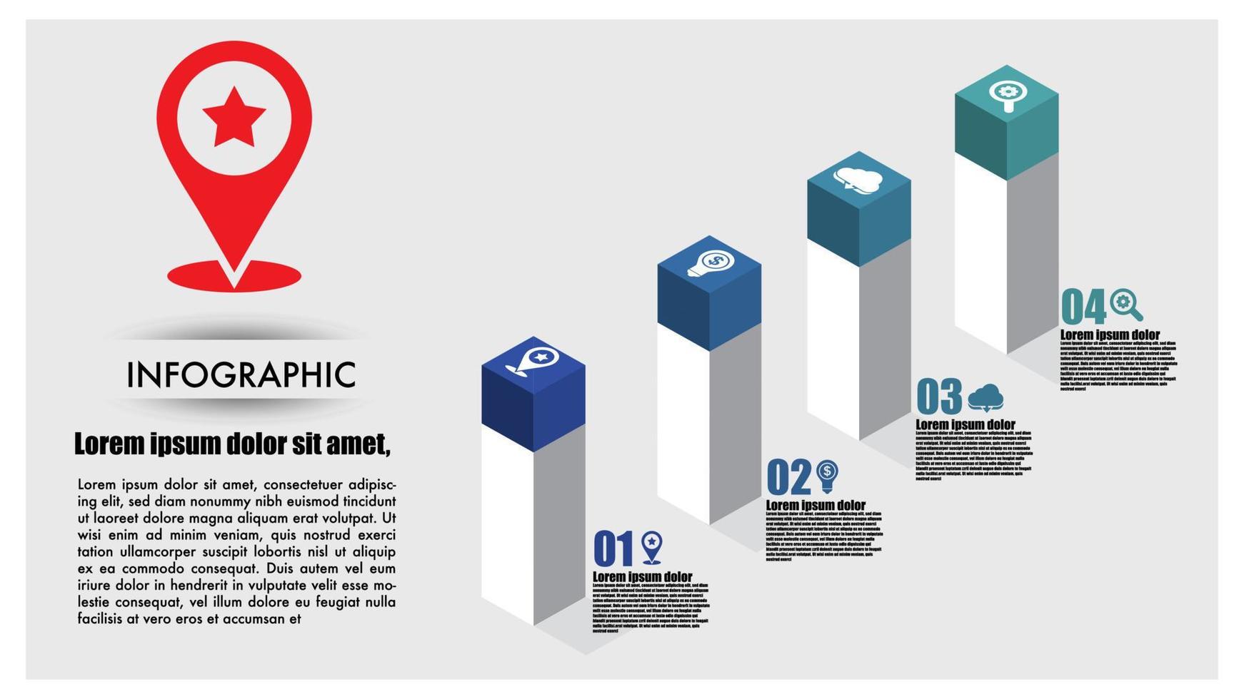 Isomatric infographic 4 column mark point blue and green color for business presentation vector