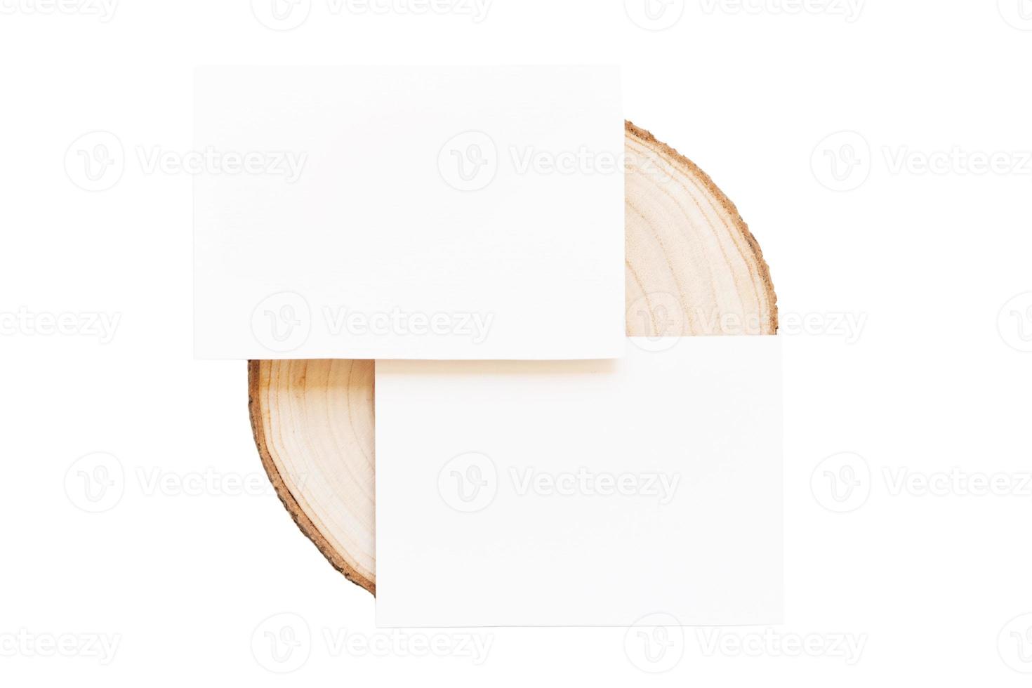 6868 White cards on a wooden plate isolated on a transparent background photo