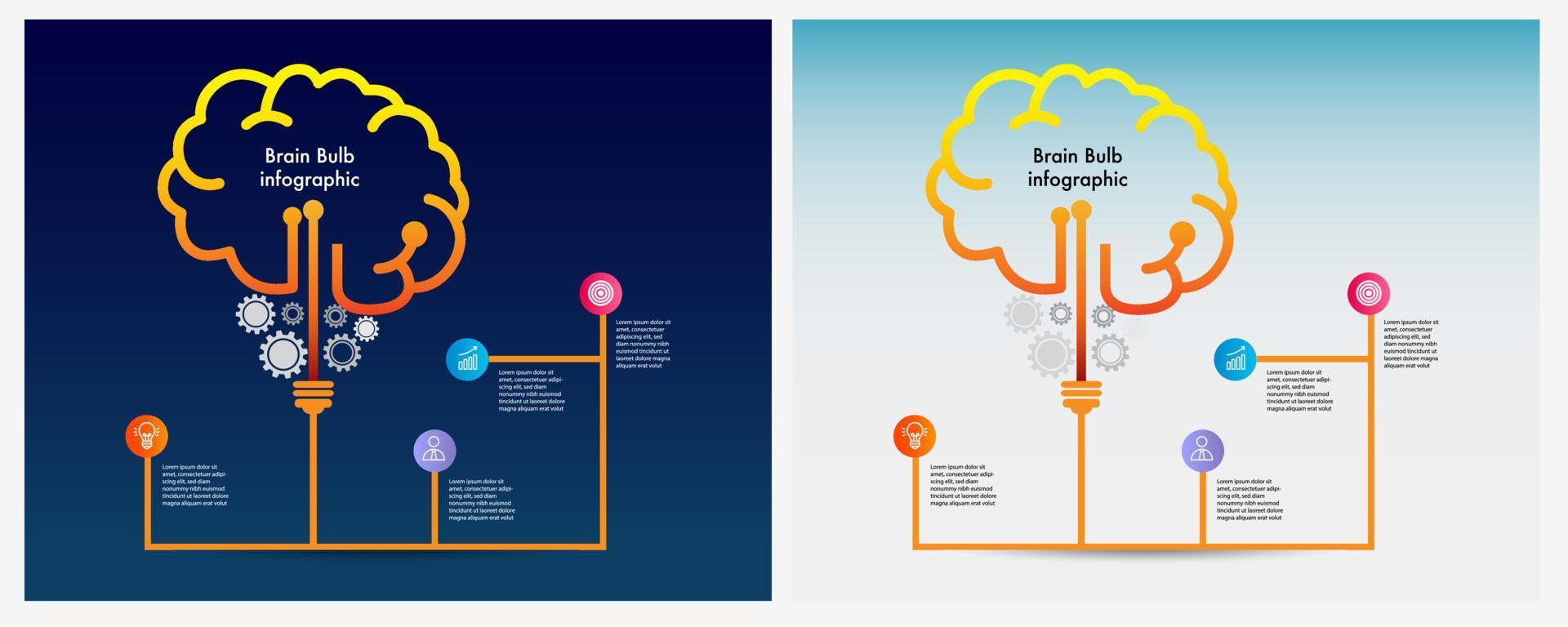 2 alternative design layout of creative concept vector lightbulb, brain with gears