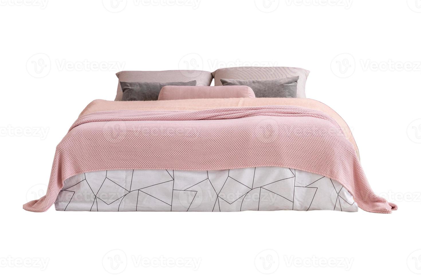 439 Bed with pink sheets and pillows isolated on a transparent background photo