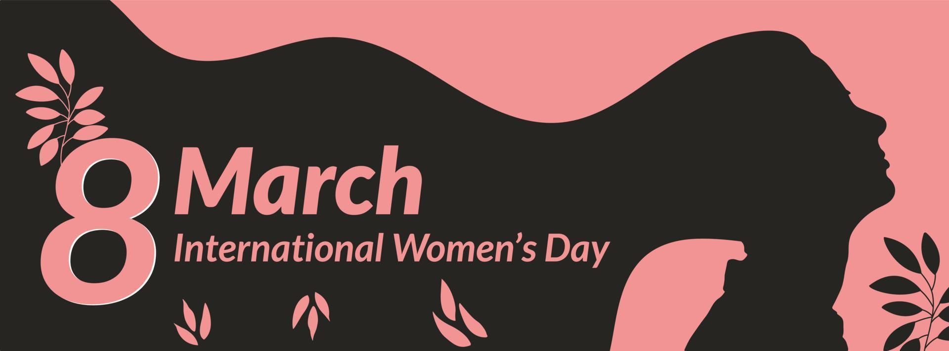 internacional De las mujeres día social medios de comunicación cubrir diseño con primavera y mujer cara silueta. 8 marzo cubrir y bandera diseño vector