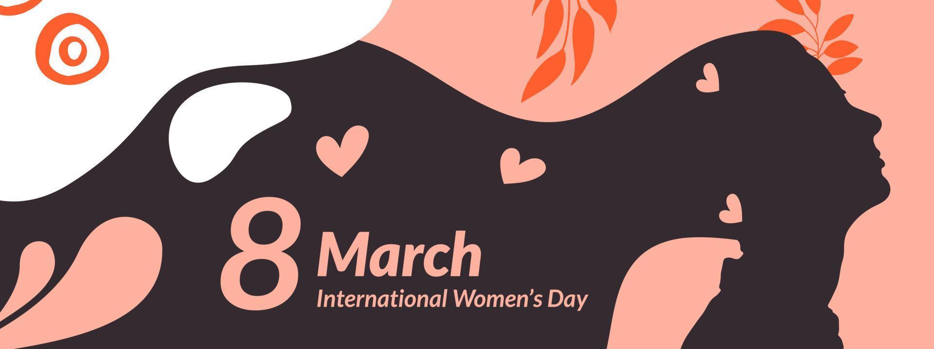 internacional De las mujeres día social medios de comunicación cubrir diseño con primavera y mujer cara silueta. 8 marzo cubrir y bandera diseño vector
