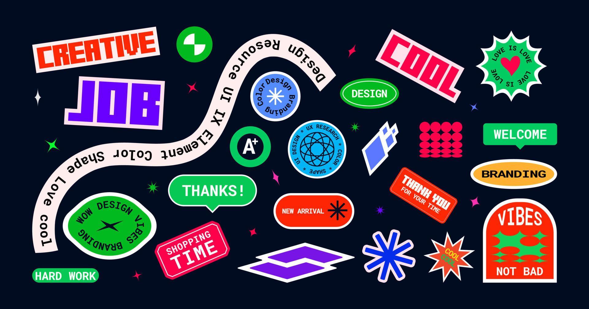 Set of labels, stickers, patches, tag, shapes, pins for modern UI